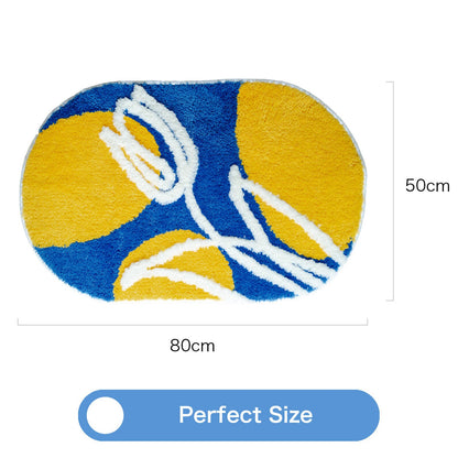 Feblilac White Tulip Bathroom Mat, Blue Yellow Mat Tufting Bath Mat