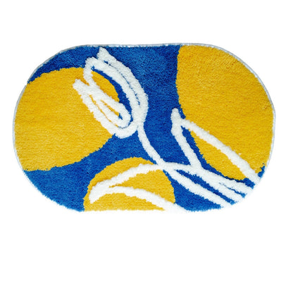 Feblilac White Tulip Bathroom Mat, Blue Yellow Mat Tufting Bath Mat