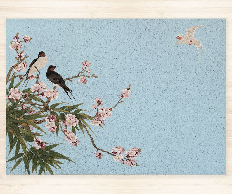 Feblilac Blue Bird Flower PVC Coil Door Mat