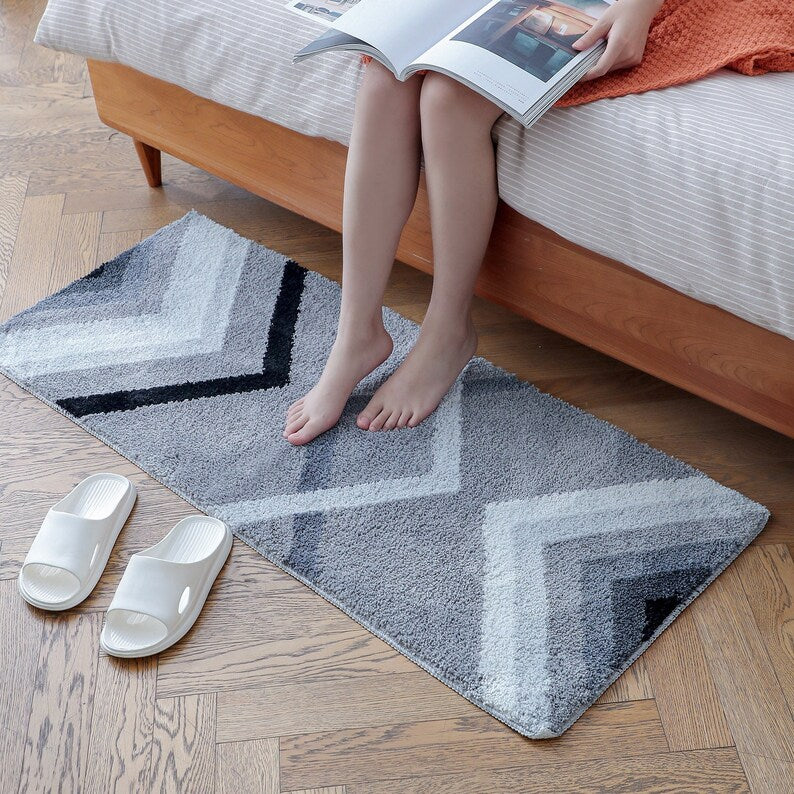 Grey Geometric Runner for Bedroom - Feblilac® Mat