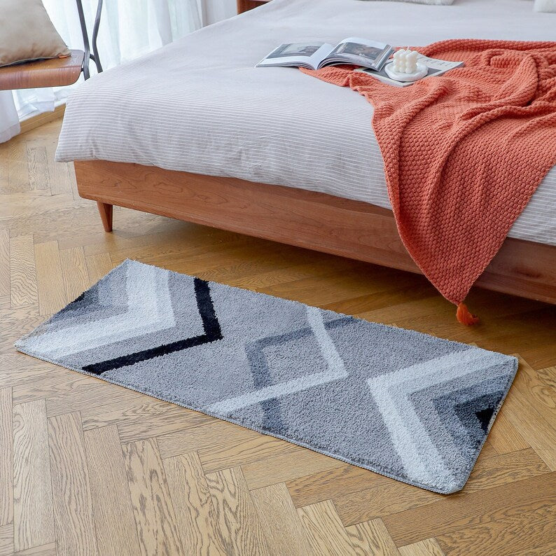 Grey Geometric Runner for Bedroom - Feblilac® Mat