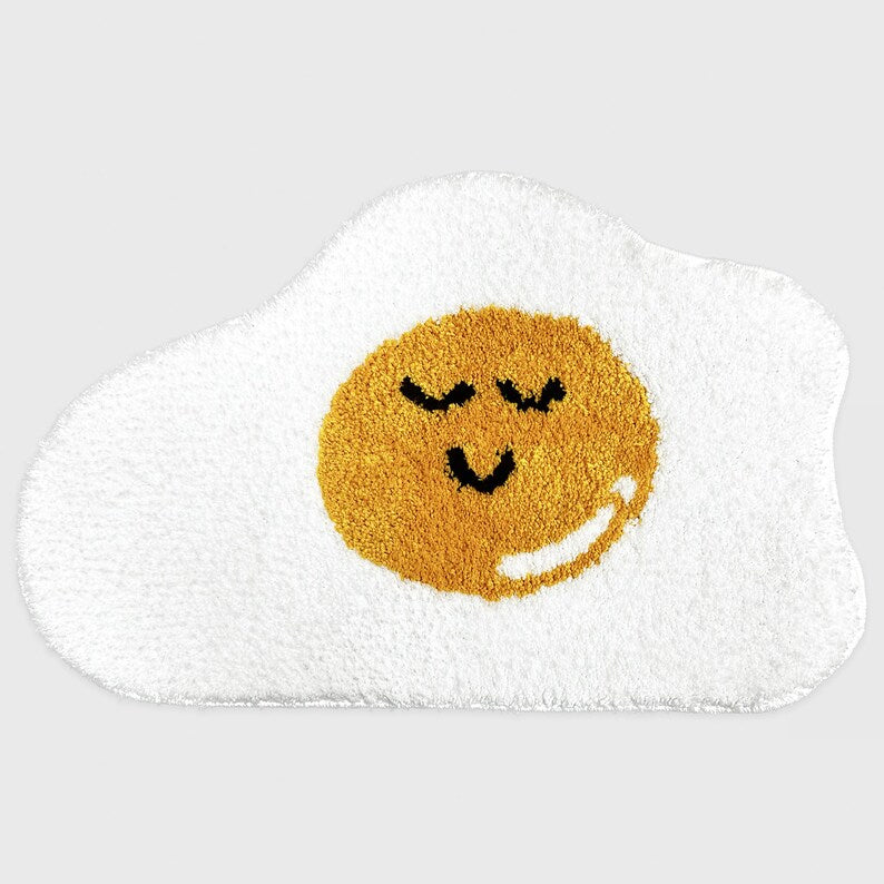 Feblilac Cute Egg Yellow Tufted Bath Mat