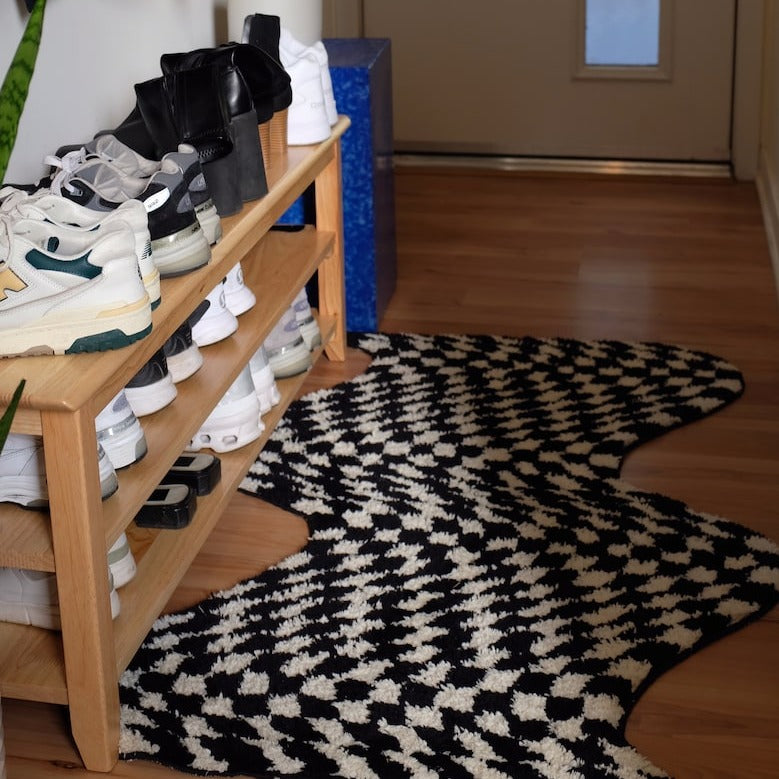 Irregular Rug for Bedroom, Checkerboard Bathroom Mat, Tufting Non-Slip Carpet, 47.2x27.5 inches