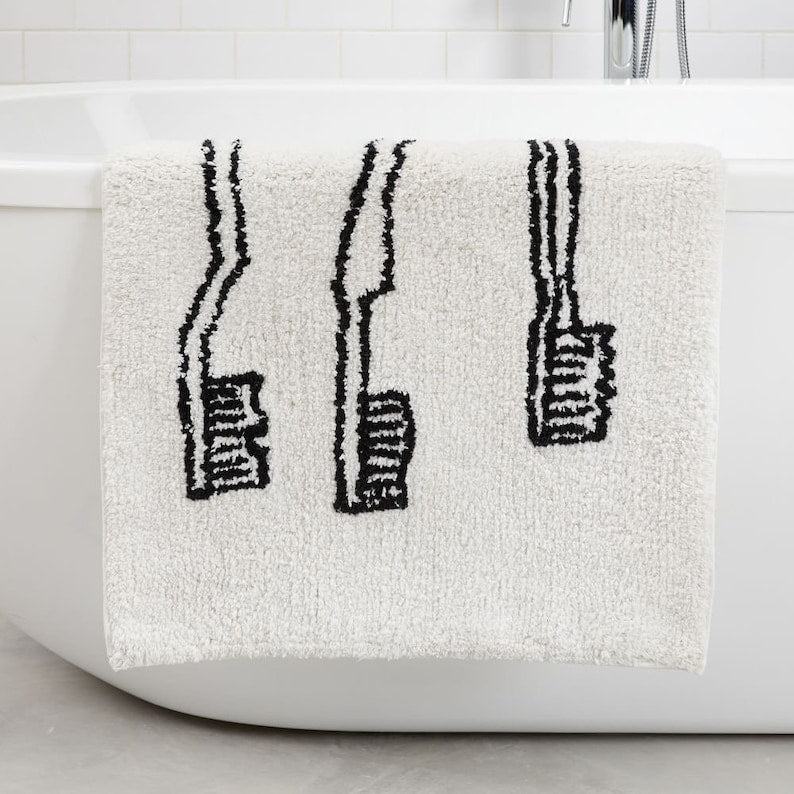 Feblilac Black and White Toothbrush Bathroom Mat, Simple Style Bedroom Rug