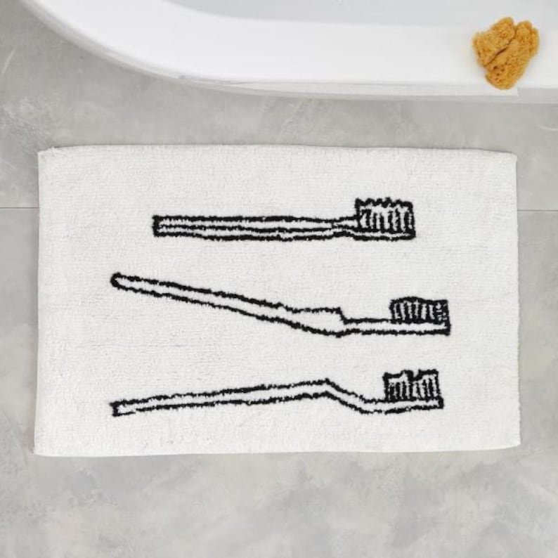 Feblilac Black and White Toothbrush Bathroom Mat, Simple Style Bedroom Rug - view 2