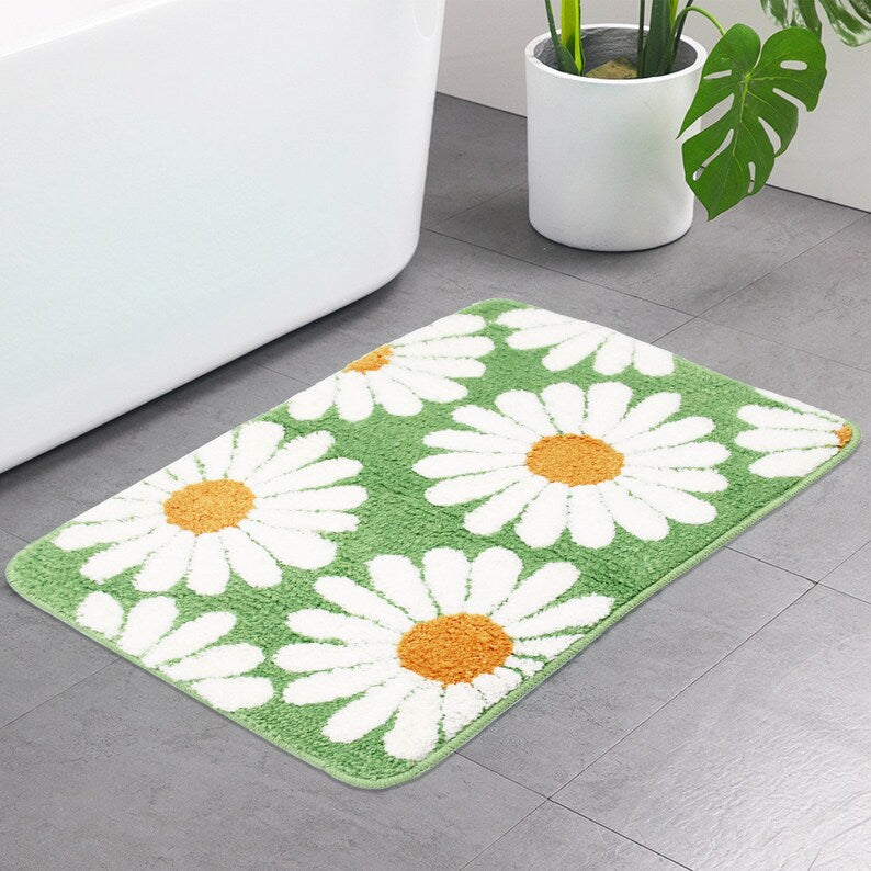 Rstick Daisy Bathroom Rugs Non Slip Washable Chrysanthemums Flower Bath Mat  Small Rubber Backed Floor Mat 17x24