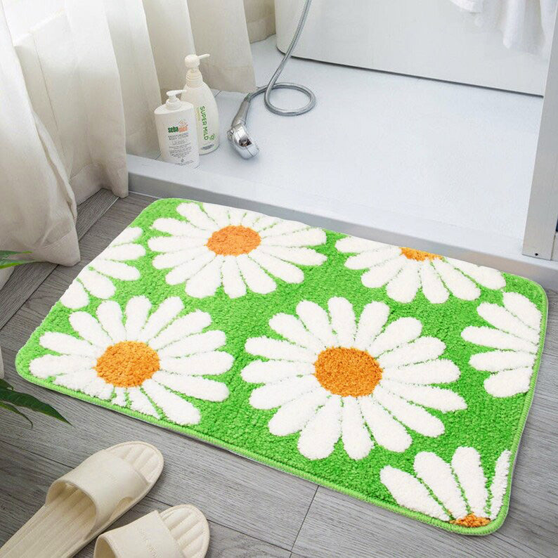 Feblilac Cute Green Daisy Bath Mat