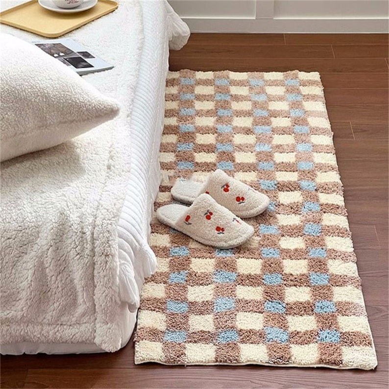 Feblilac Retro Plaid Bedroom Rug Long Runner - view 3