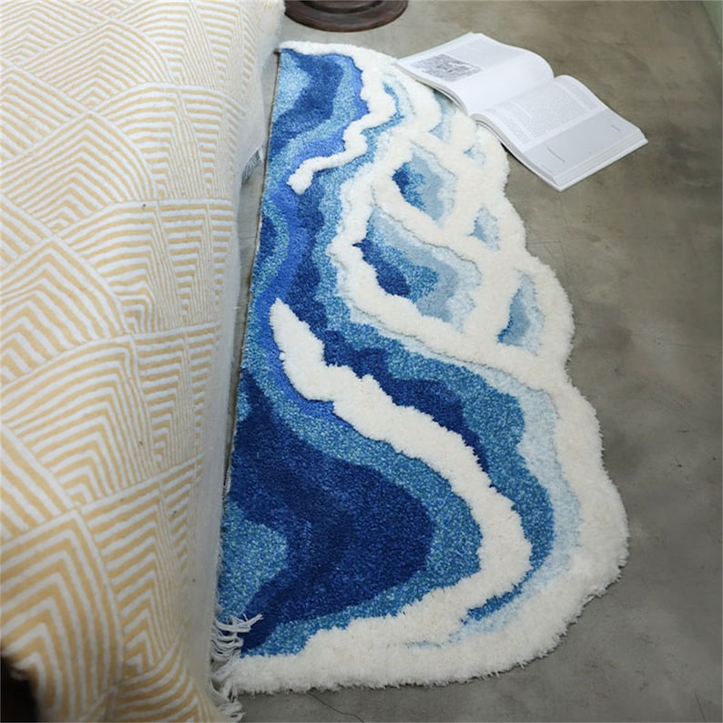 Feblilac Blue Ocean Wave Bedroom Rug Long Runner