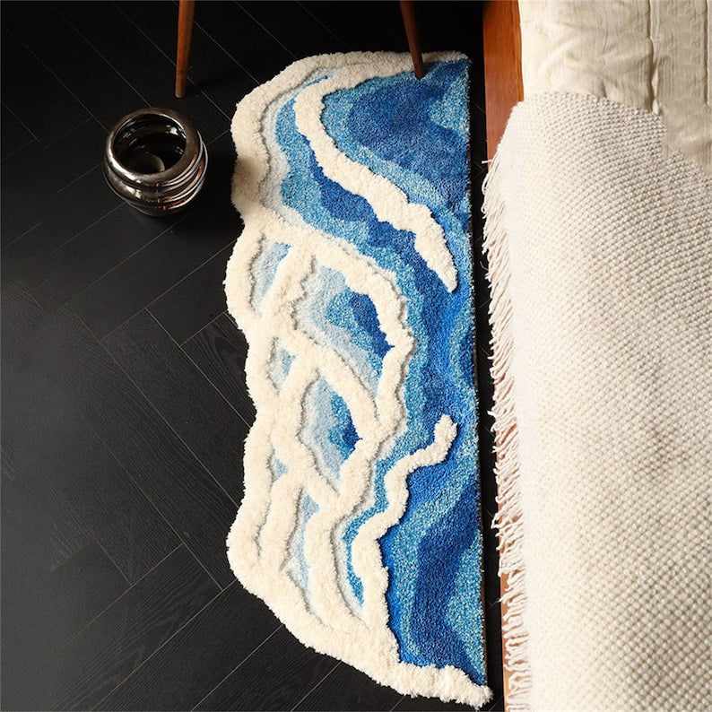 Feblilac Blue Ocean Wave Bedroom Rug Long Runner - view 3