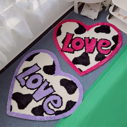 Feblilac Heart Shaped Cute Cow Love Tufted Bath Mat