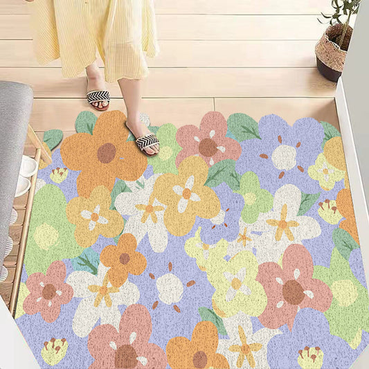 Feblilac Colorful Flowers PVC Coil Door Mat