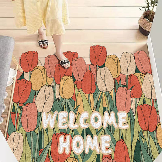 Feblilac Red Pink and Yellow Tulips PVC Coil Door Mat