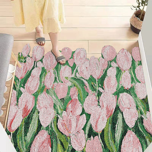 Feblilac Oil Painting Pink Tulips PVC Coil Door Mat