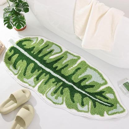 Feblilac Monstera Green Leaf Tufted Bath Mat