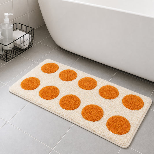 Feblilac Moon Phase tufted runner rug in bathroom beside bathtub