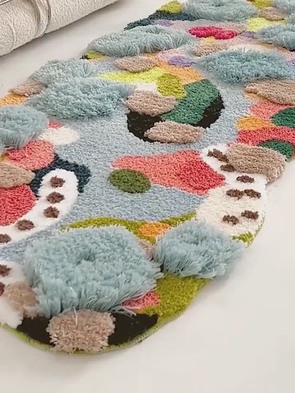 Summer Moss Irregular Rug, Soft 3D Area Rug, Hand Tufted Fluffy Rug, Large Bedroom Carpet, Washable Non-Slip Bath Mat, Cottagecore Decor