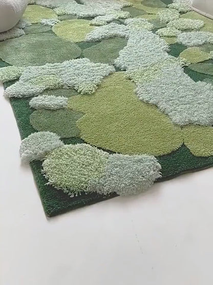 Large Green Moss Rug, Soft 3D Area Rug, Spring Grass Hand Tufted Fluffy Rug, Home Irregular Carpet, Washable Non-Slip Mat, Cottagecore Rug