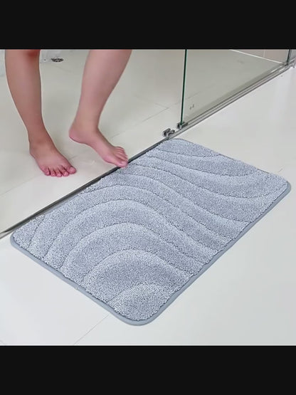 Feblilac Solid Color Tufted Bath Mat, Curve Pattern Bathroom Rug