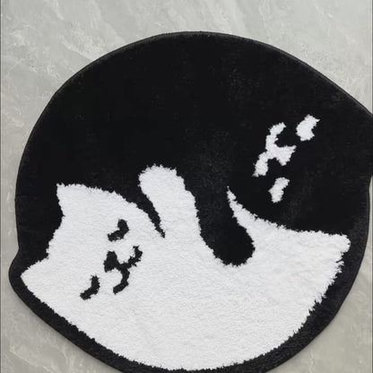 Feblilac Black and White Cat Tai Chi Tufted Bath Mat