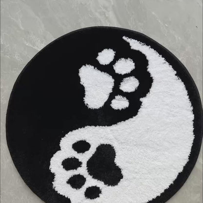 Feblilac Black and White Cat Paw Tai Chi Tufted Bath Mat