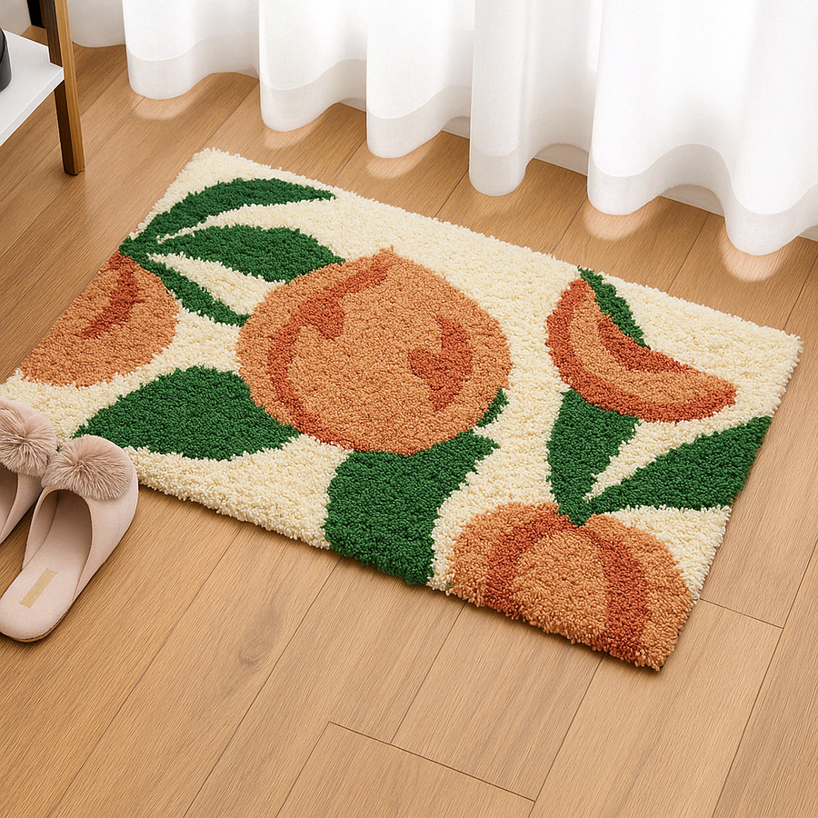 Lovely Peach Bath Mat, Green Pink Bathroom Rug, Cute Fresh Fruit Decor for Home, Housewarming Gift Idea for Na