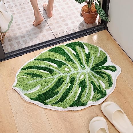 Feblilac Monstera Green Leaf Tufted Bath Mat - view 16