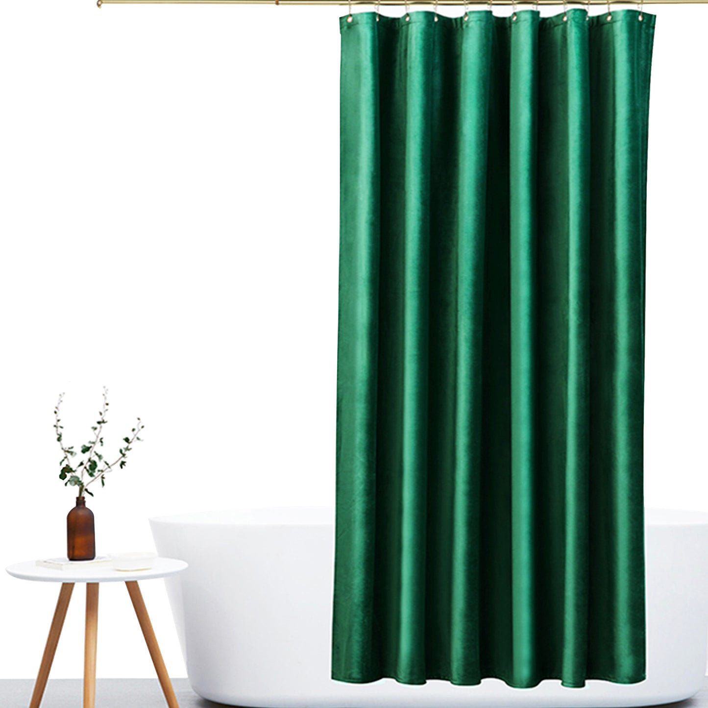 Green Velvet Shower Curtain for Bathroom - Feblilac® Mat