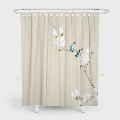 Two Birds and White Flowers Shower Curtain