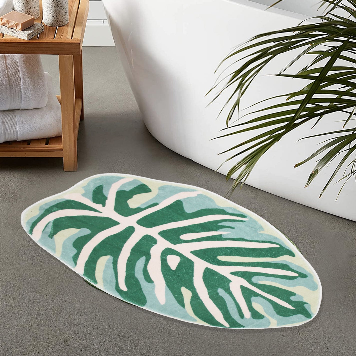 Feblilac Green Leaves Soft Bath Mat 45x75cm, Multiple Sized Floral Non ...