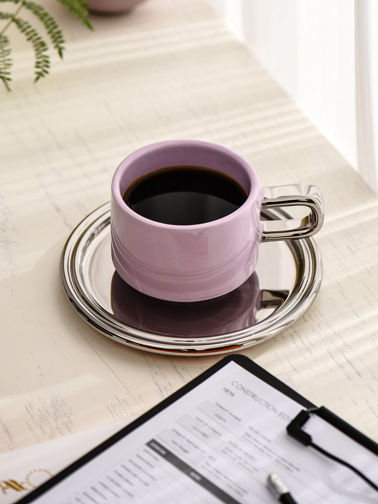 Nordic Style Ceramic Mug with Saucer, Multiple Colors Available