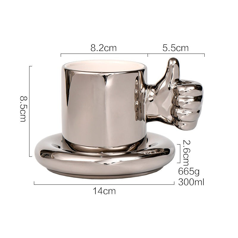 Luxury Silver Ceramic Mug, Creative Coffee Cup with Saucer