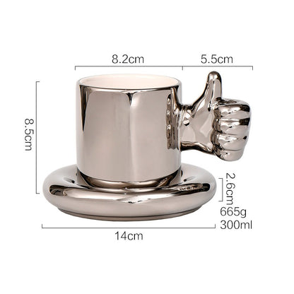 Luxury Silver Ceramic Mug, Creative Coffee Cup with Saucer