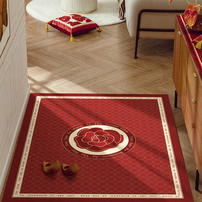 Red Flower Leather Entrance Door Mat - Feblilac® Mat