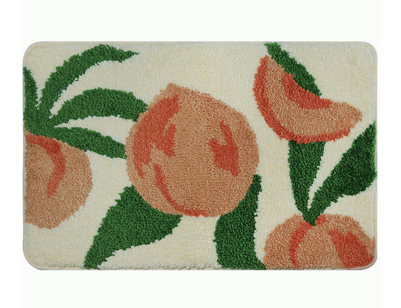 Lovely Peach Bath Mat, Green Pink Bathroom Rug, Cute Fresh Fruit Decor for Home, Housewarming Gift Idea for Nature Lover, 50x70cm or 19x27 inches - Feblilac® Mat