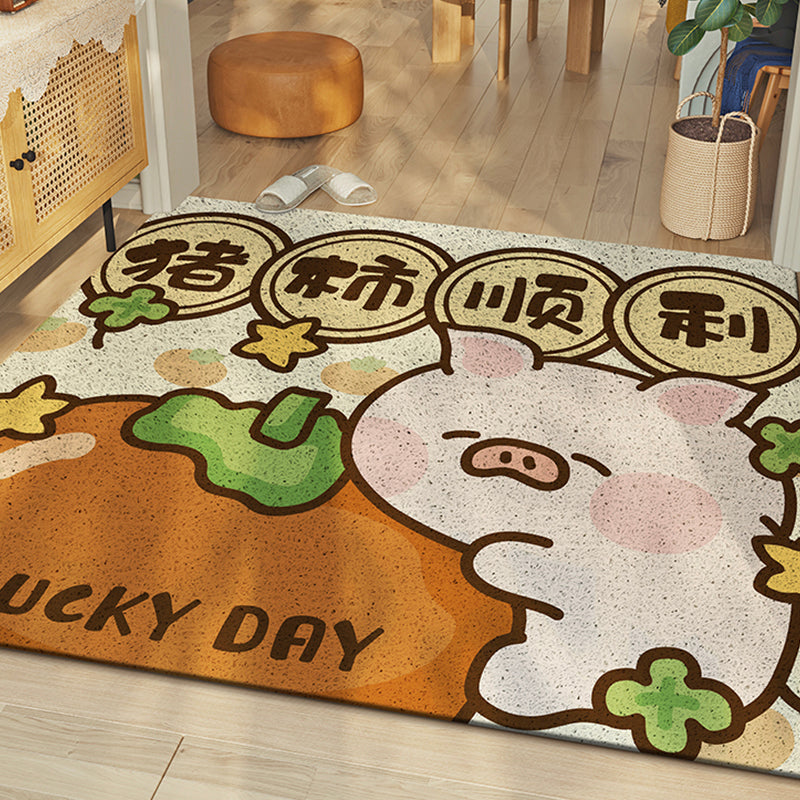 Lucky Pig and Persimmon PVC Entrance Door Mat