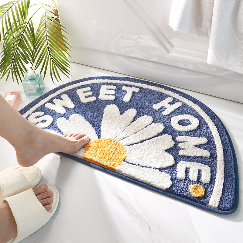 Semicircle Daisy Bath Mat, Sweet Home Bathroom Mat, White Yellow Flower Bath Rug - Feblilac® Mat