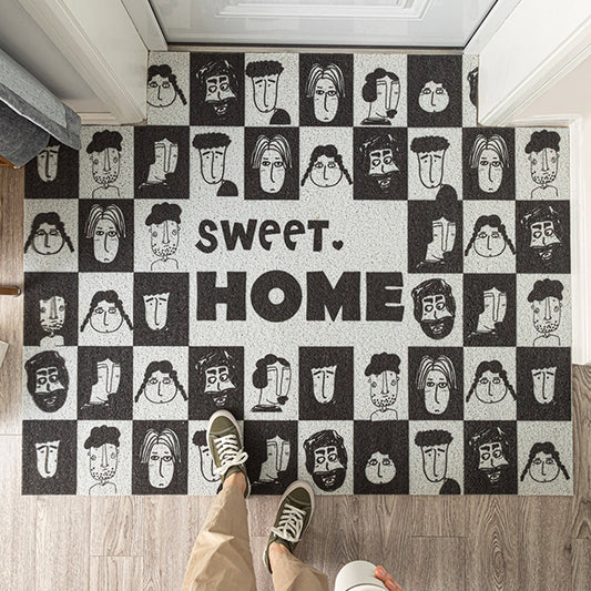 Black and White Sweet Home Face PVC Entrance Door Mat