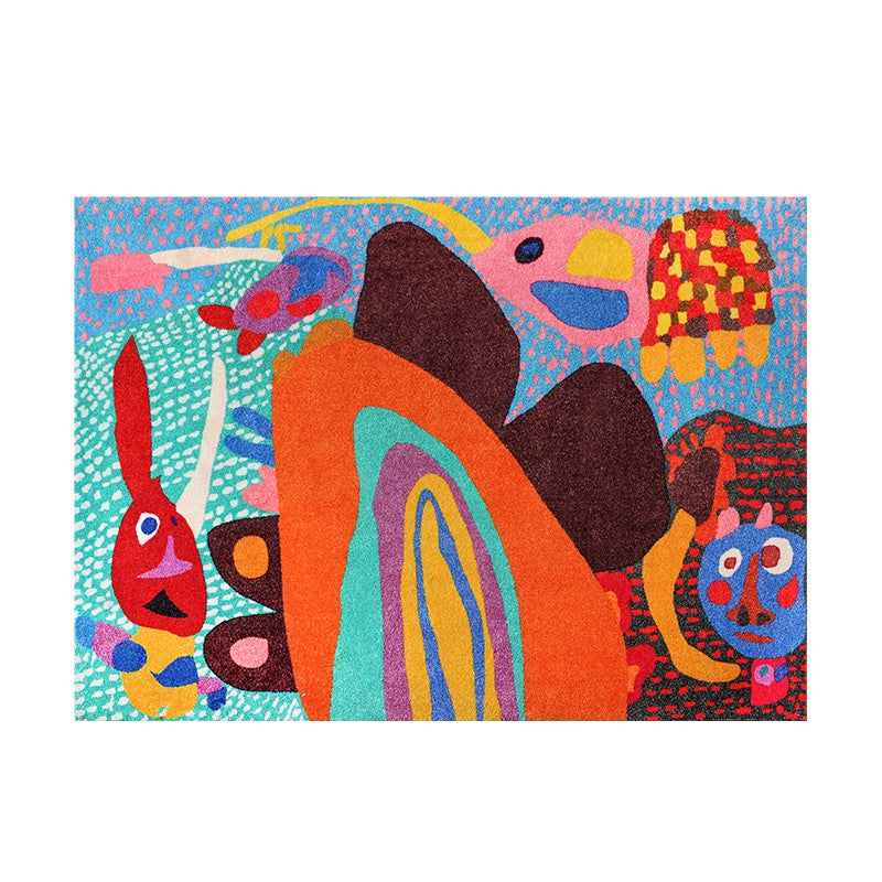 Feblilac Colorful Rainbow and Abstract Rhinoceros Kids Living Room Mat Carpet