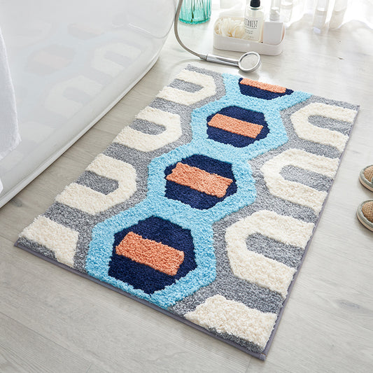 White Blue Orange Grey Geometrical Bath Mat - Feblilac® Mat