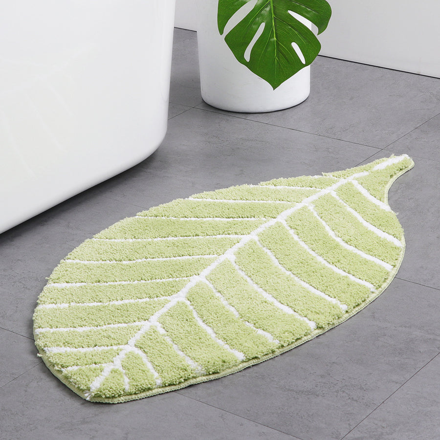 Feblilac Soft Green Leaves Bathroom Rug - Feblilac® Mat
