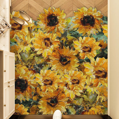 Feblilac Sunflower Garden Oil Painting PVC Leather Entrance Door Mat
