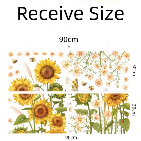 Feblilac Yellow Sunflower And Pink Flowers PVC Self-Adhesive Wall Decals