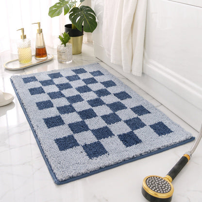 Feblilac Smog Blue and White Checkerboard Ultra Soft Bathroom Rug - Feblilac® Mat