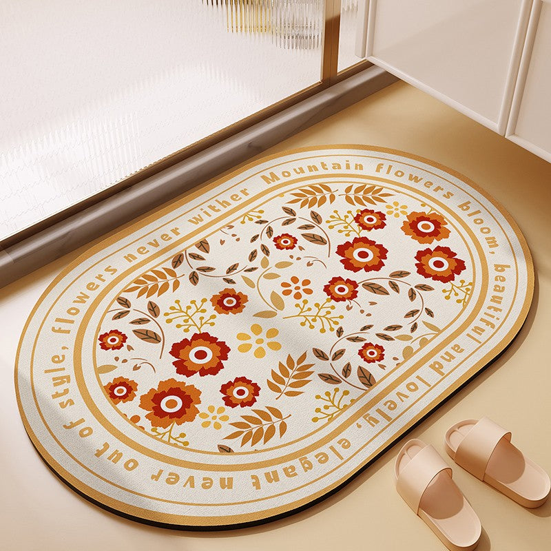 White Ground Red Floral Soft Diatomaceous Earth Bath Mat