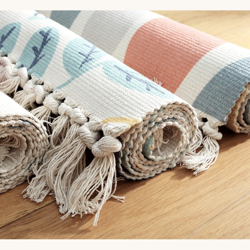 Feblilac Japanese Greenery Cotton Woven Bedroom Mat