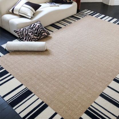 Feblilac Rectangular French Black and White Lines Living Room Wool Carpet