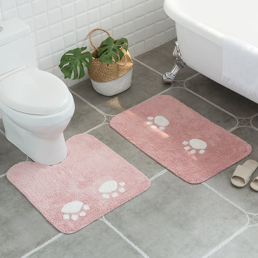 Feblilac Cat Paw Tufted Bathroom Mat Toilet U-Shaped Floor Mat