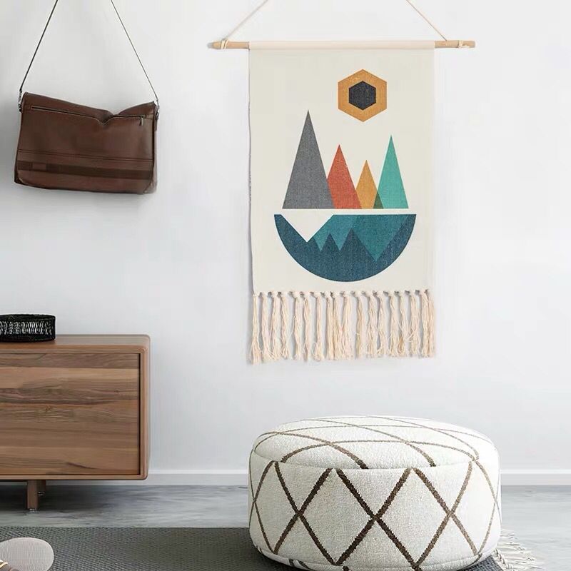 Feblilac Geometrical Pattern Print Tassel Tapestry - view 5