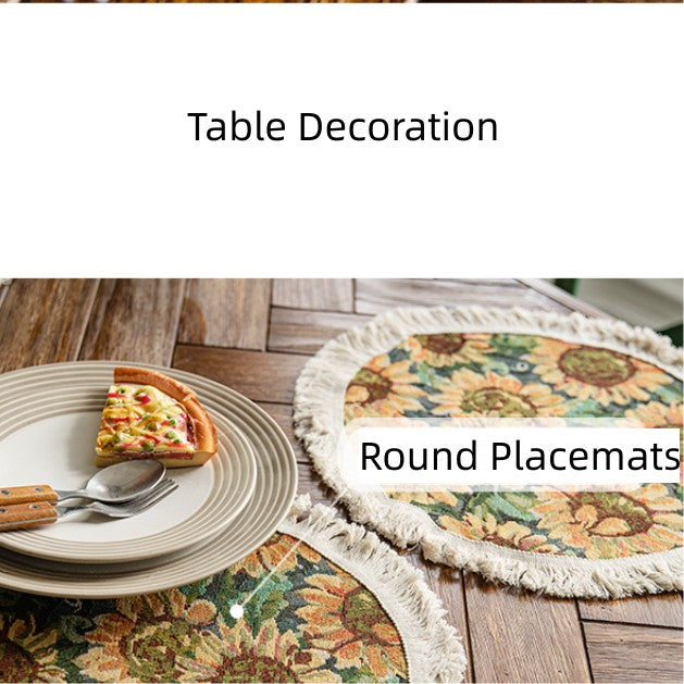 Feblilac The Retro Sunflower Table Decoration Tassel Cotton And Linen Placemats - view 2